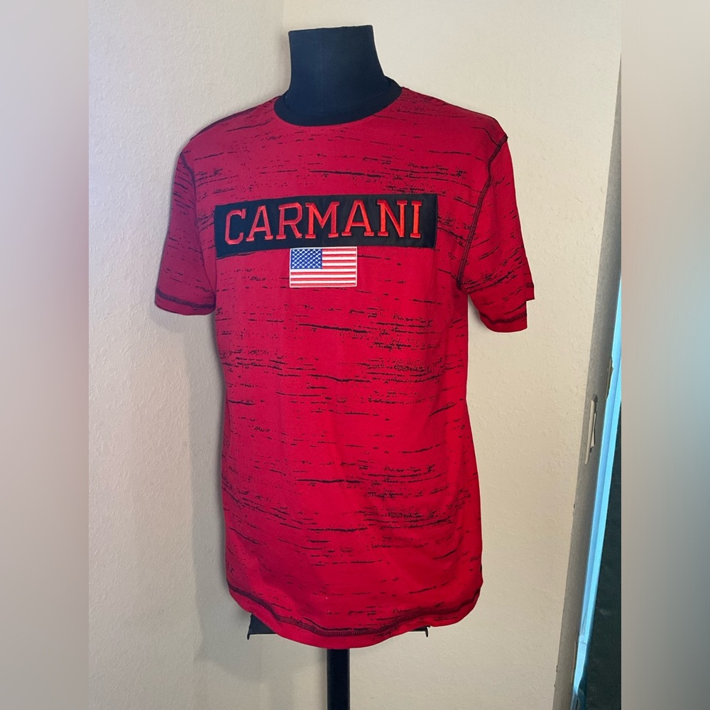 CARMANI FASHION T SHIRT red and black size medium with new tags
